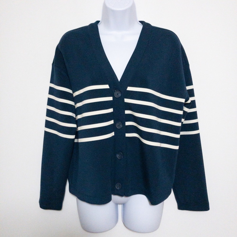 Spanx‎ Air Essentials Cardigan Womens Small Blue Porcelain Stripe Coastal New